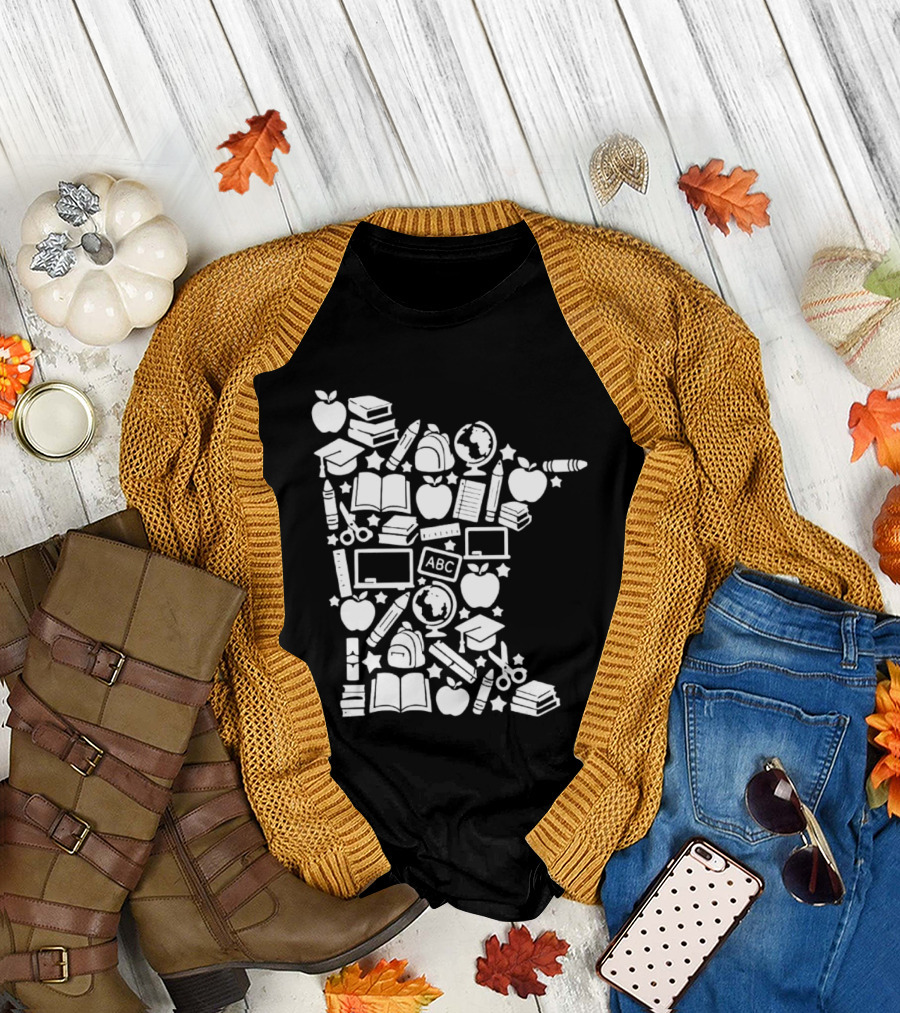 Minnesota Teacher Back to School ABC Books Apples Education State Map T-Shirt