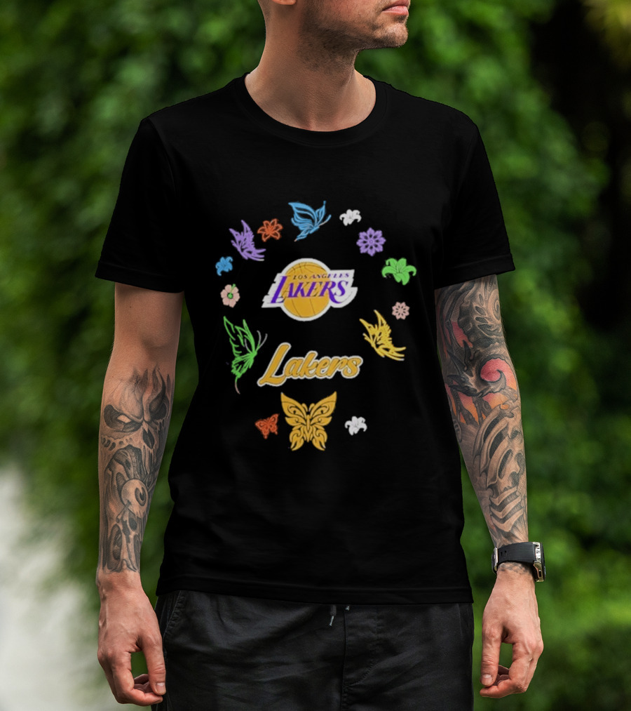 Los Angeles Lakers Carl Banks Spring Bloom Butterfly Lakers T-Shirt
