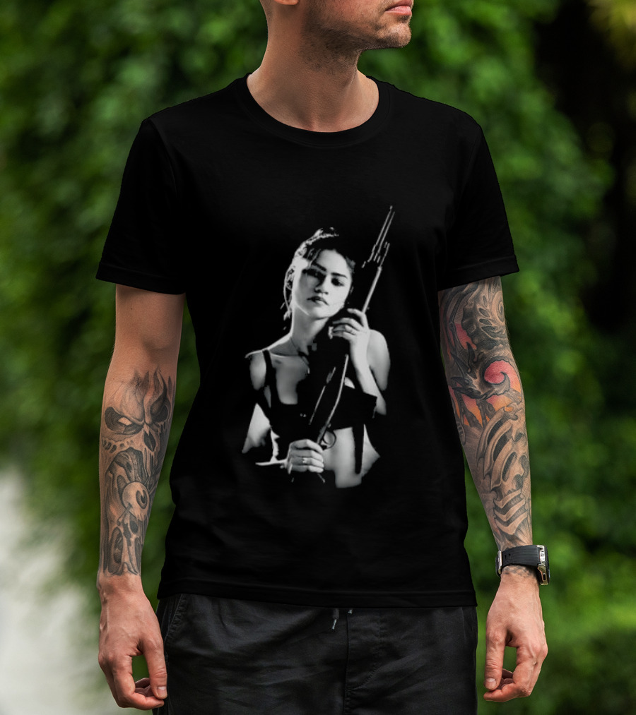 Euphoria Zendaya With Gun Monochrome T-Shirt