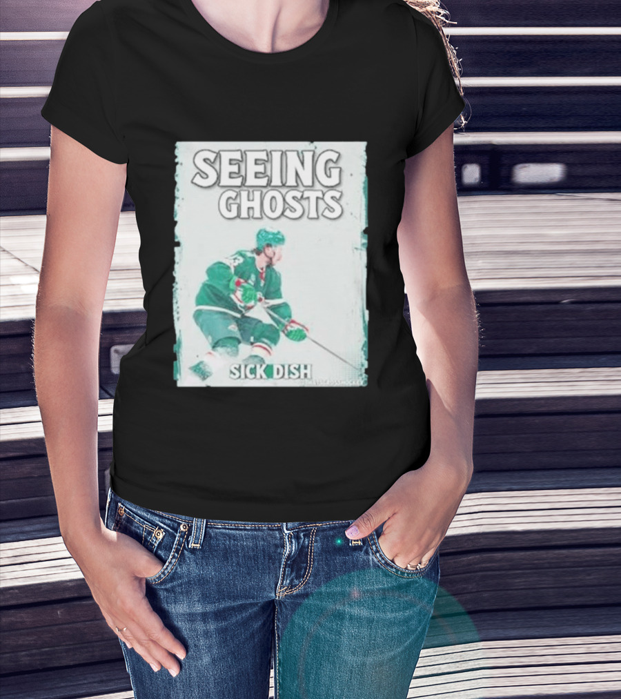 Seeing Ghosts Quinn Hughes Sick Dish Hockey T-Shirt