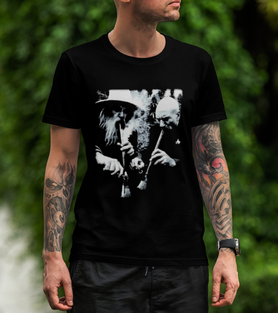 Wizard And Space Captain Smoking Cosmic Meme Scene T-Shirt