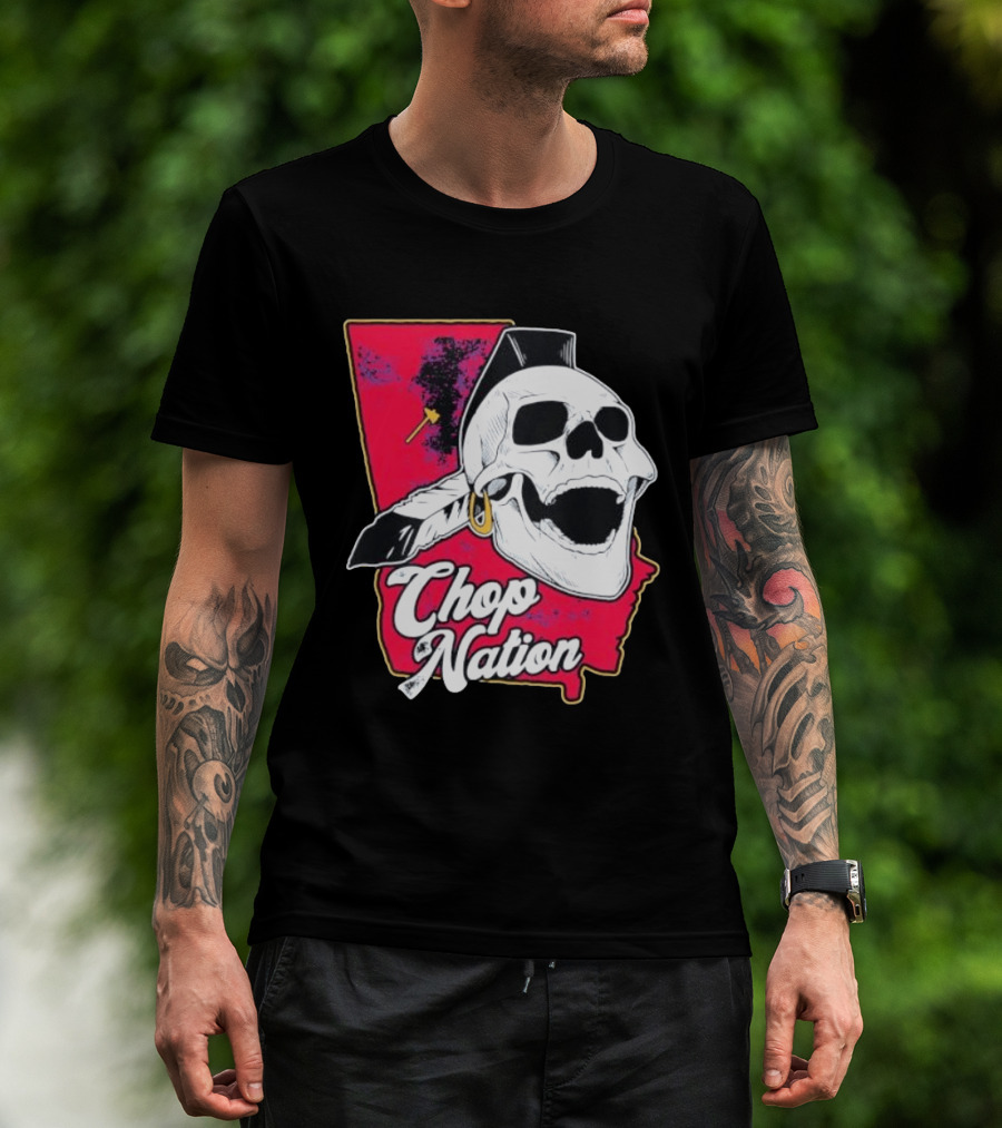 Atlanta Braves Chop Nation Skull Tomahawk Chop T-Shirt
