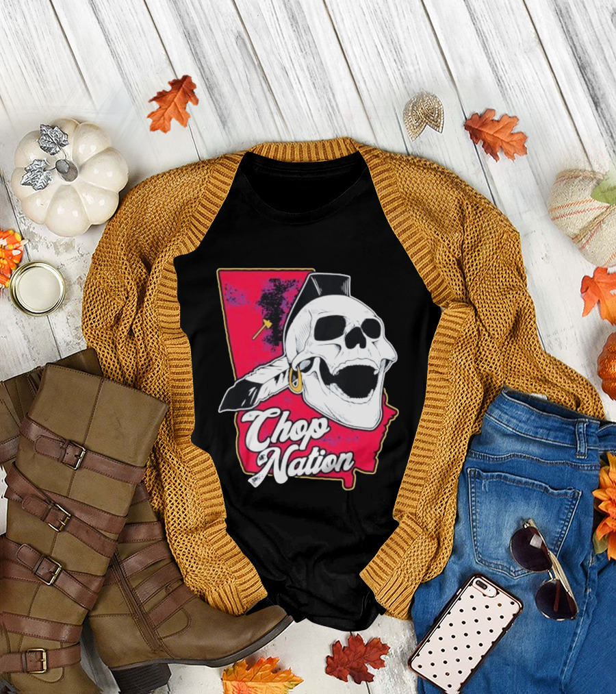Atlanta Braves Chop Nation Skull Tomahawk Chop T-Shirt