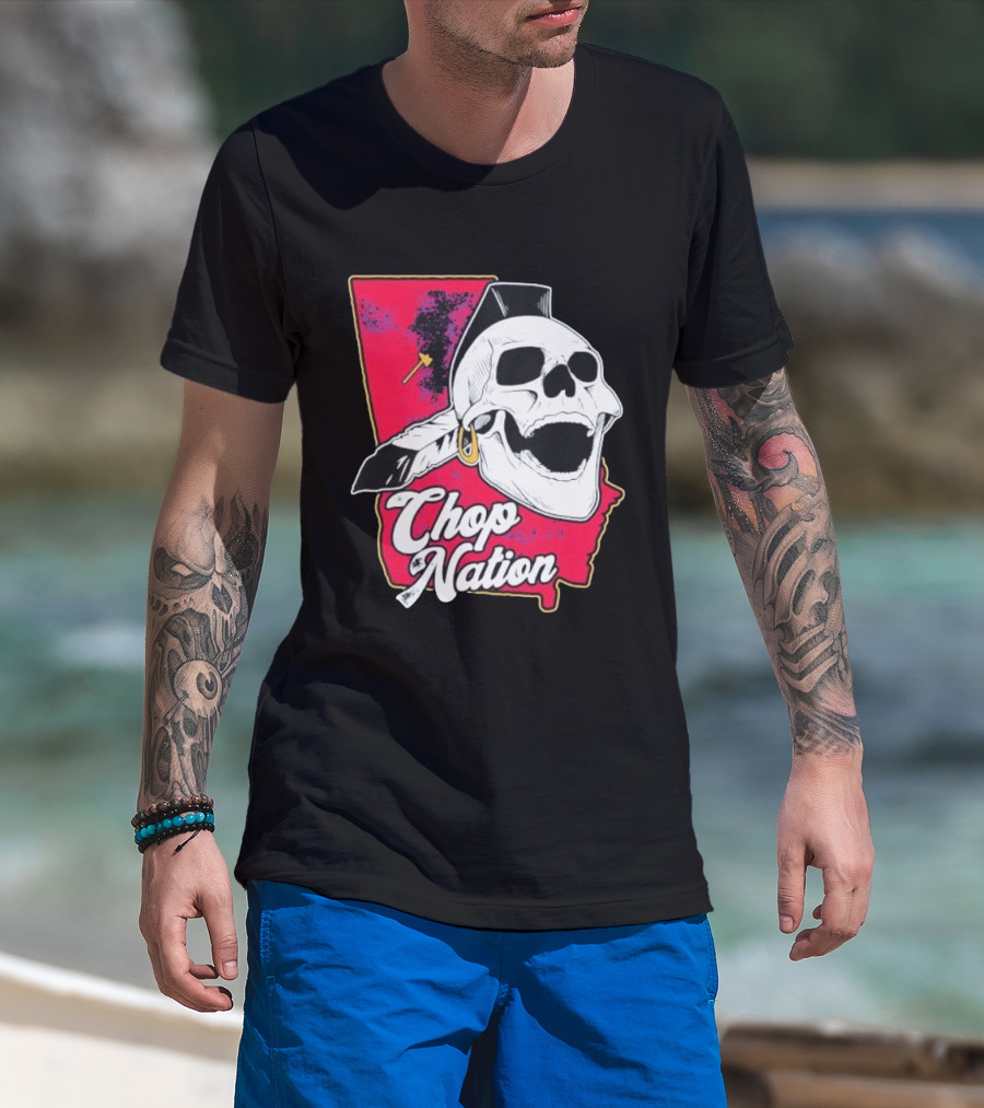 Atlanta Braves Chop Nation Skull Tomahawk Chop T-Shirt