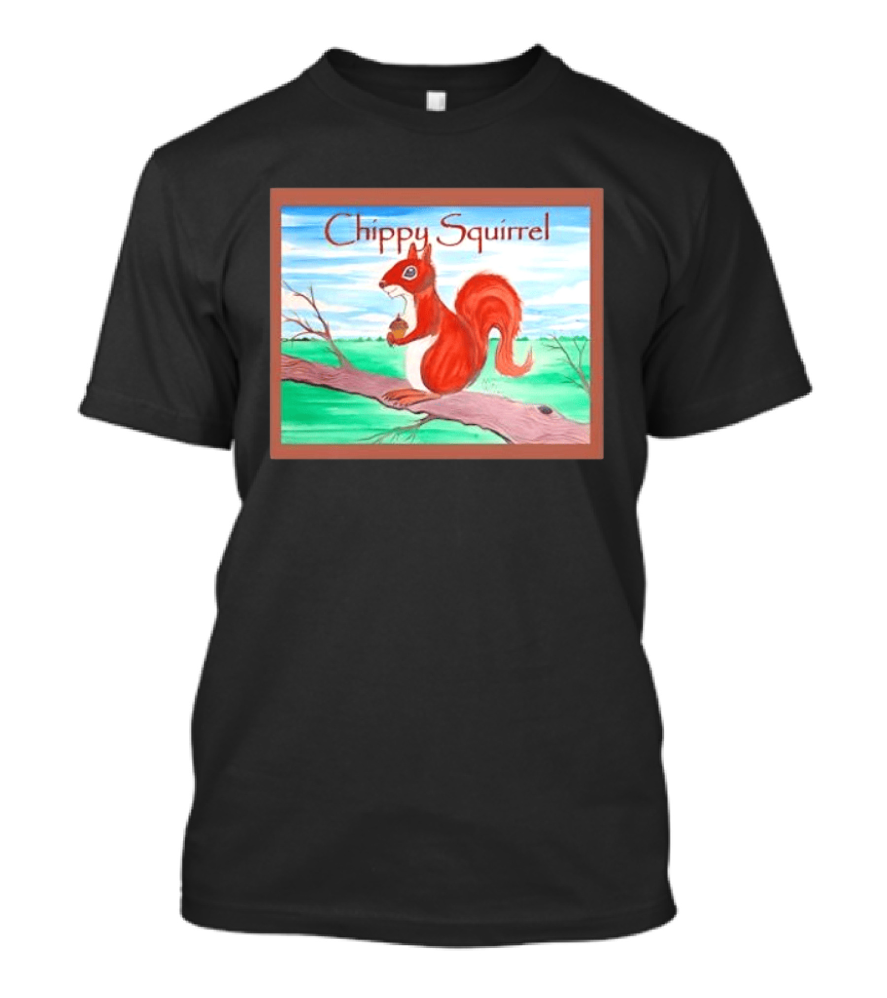 Chippy Squirrel Acorn On Tree Branch Nature Scene T-Shirt