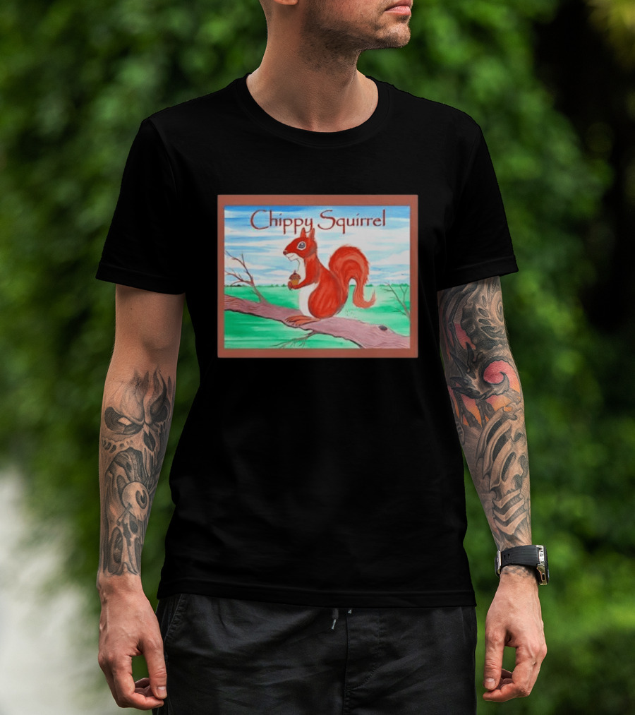 Chippy Squirrel Acorn On Tree Branch Nature Scene T-Shirt