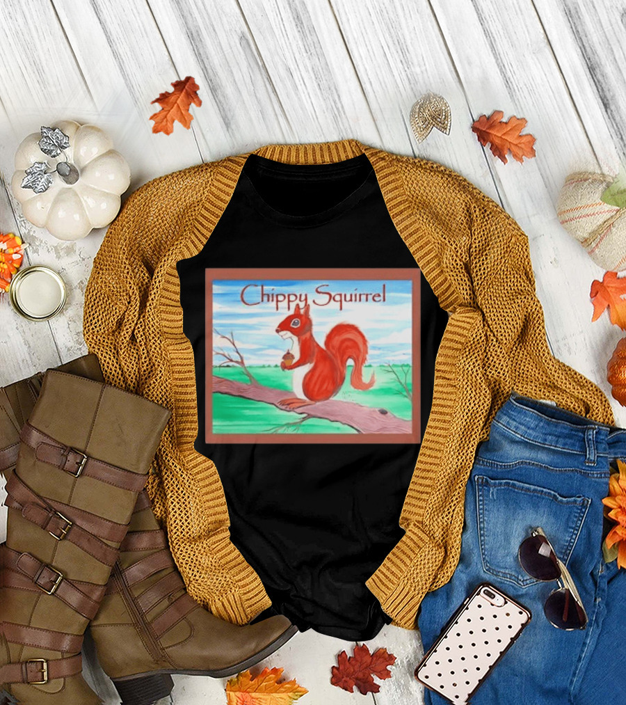 Chippy Squirrel Acorn on Tree Branch Nature Scene T-Shirt