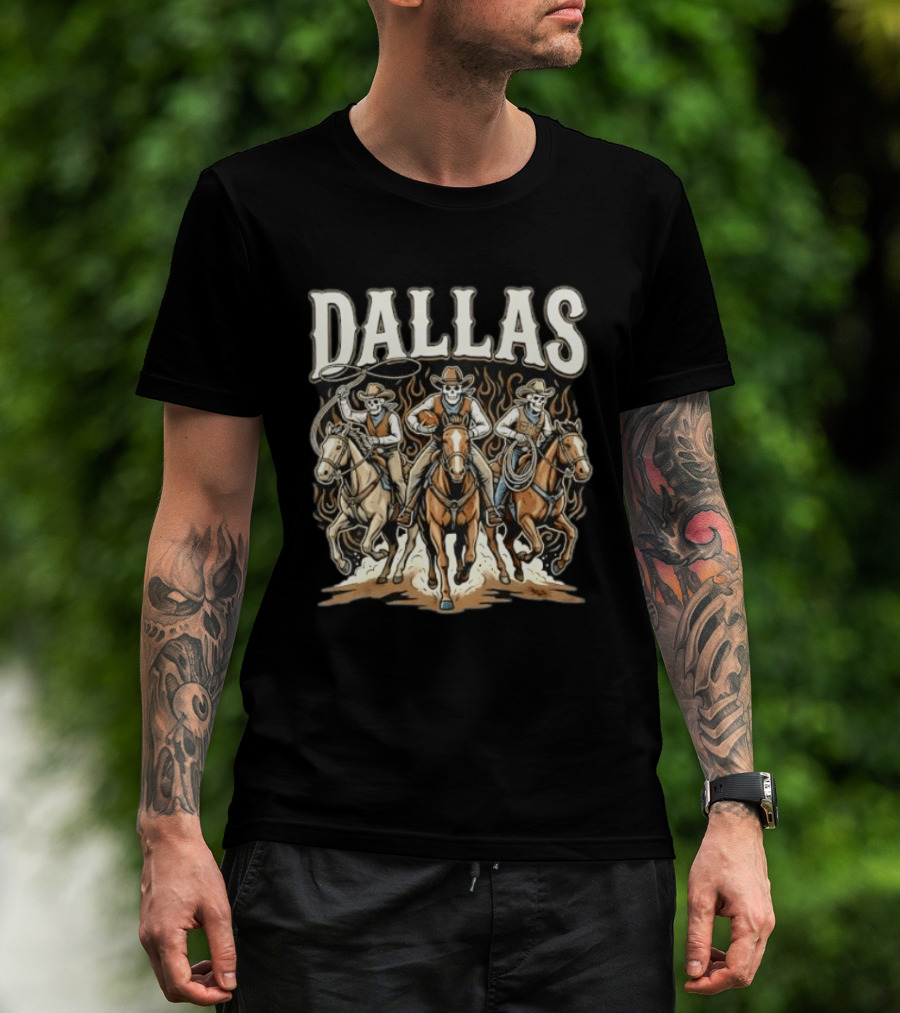 Dallas Cowboys Skeleton Rider Trio On Horses T-Shirt