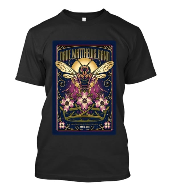 Dave Matthews Band Concert Charlotte NC May 16 2026 Truant Amphitheater Art Deco Inspired Honeybee And Flowers T-Shirt