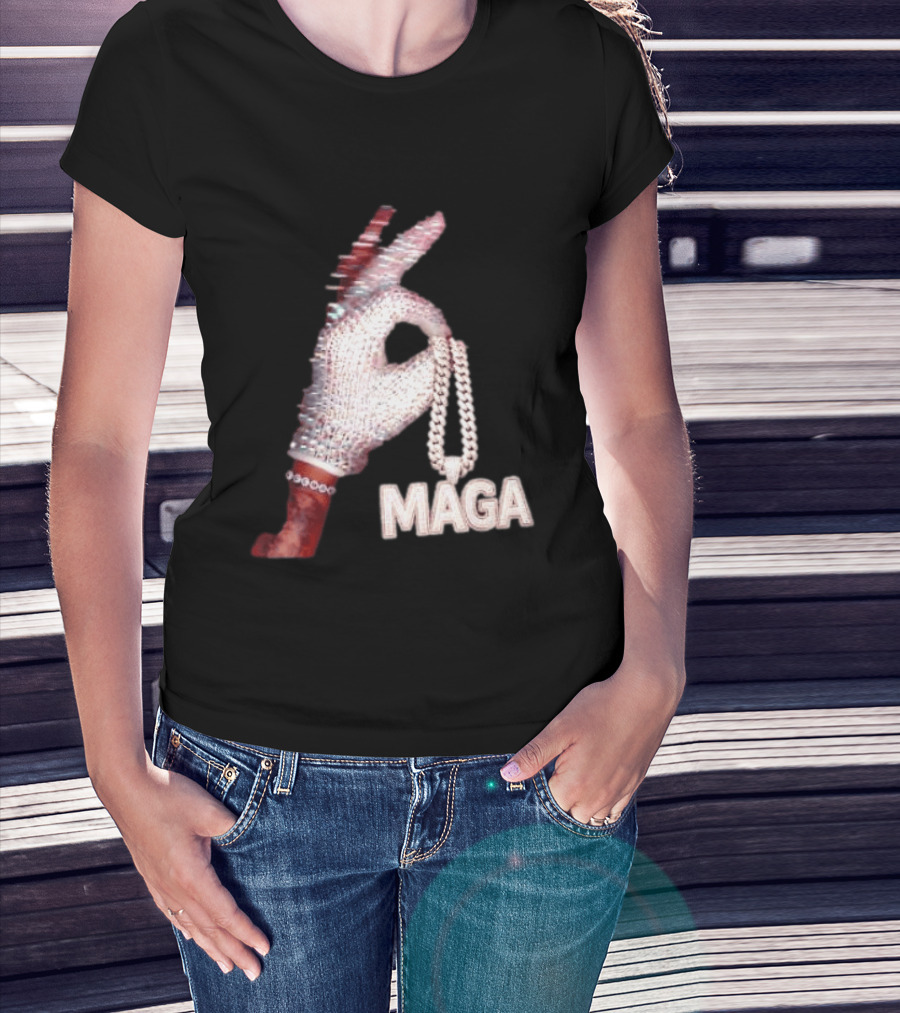 MAGA Iceman Hand Gesture With Diamond Encrusted Jewelry T-Shirt