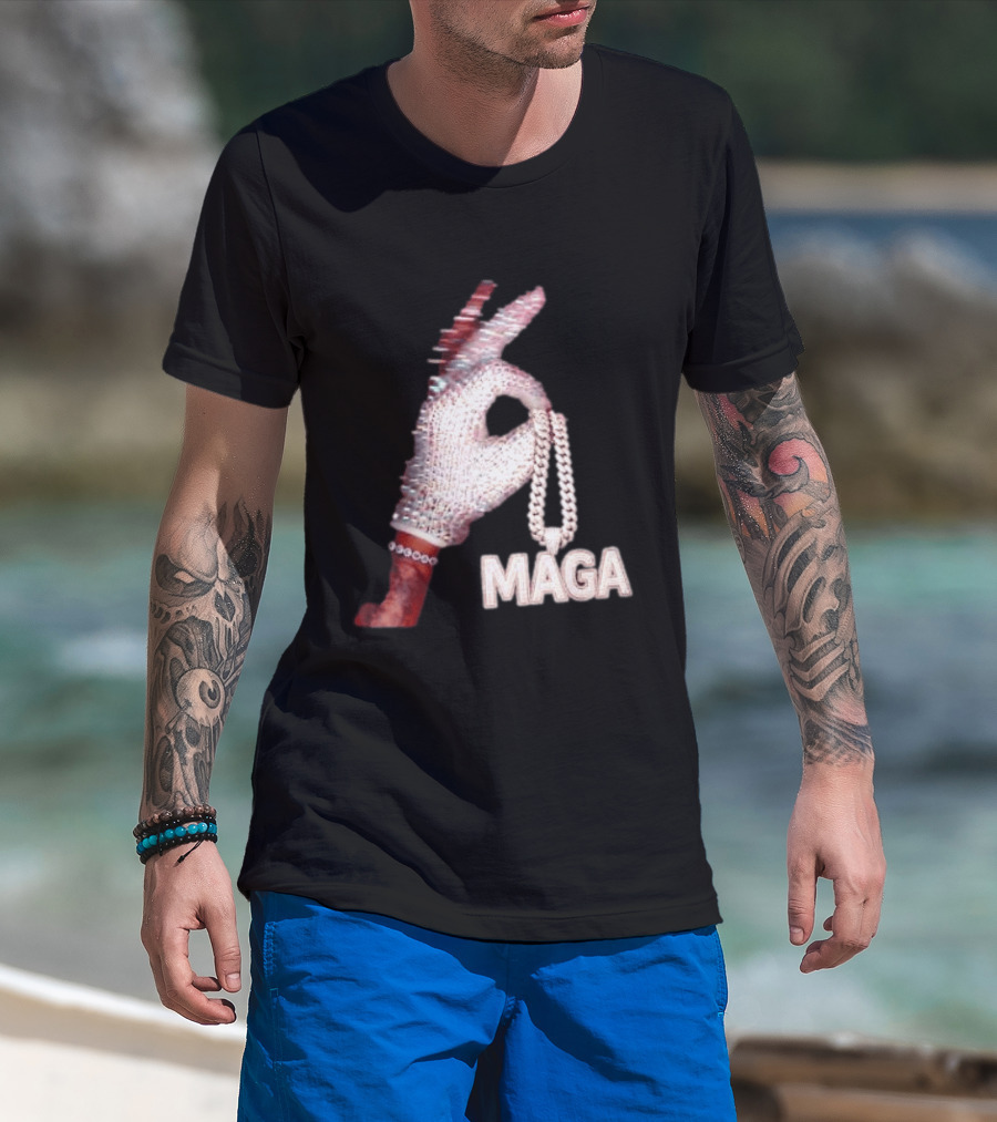 MAGA Iceman Hand Gesture With Diamond Encrusted Jewelry T-Shirt