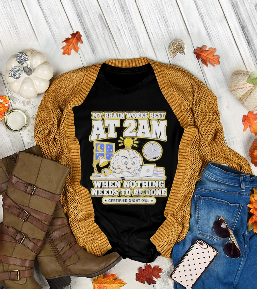 My Brain Works Best At 2 AM with Lamp Window Certified Night Owl T-Shirt