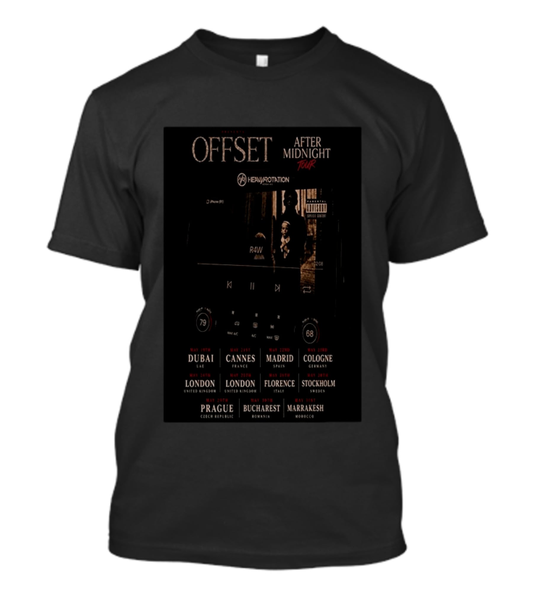 OFFSET After Midnight Tour 2026 Dubai London Cannes Madrid Florence Stockholm T-Shirt