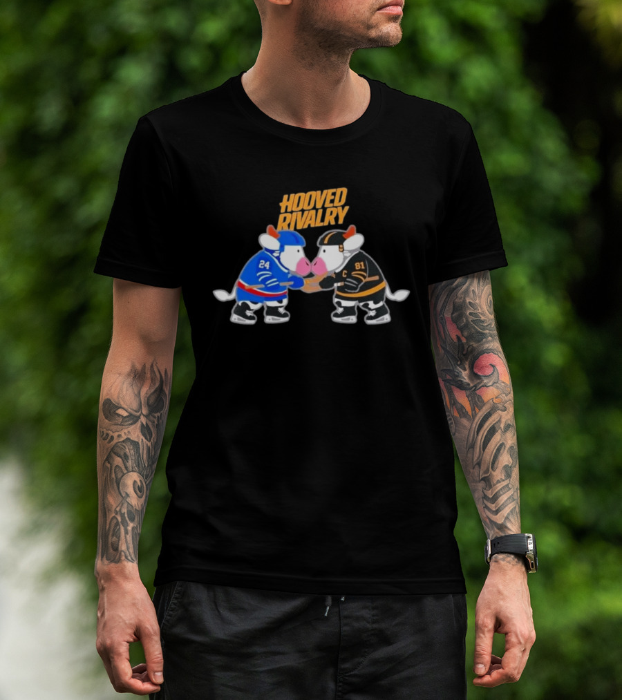 Buffalo Sabres Boston Bruins Hooved Rivalry Hockey Cow Characters T-Shirt