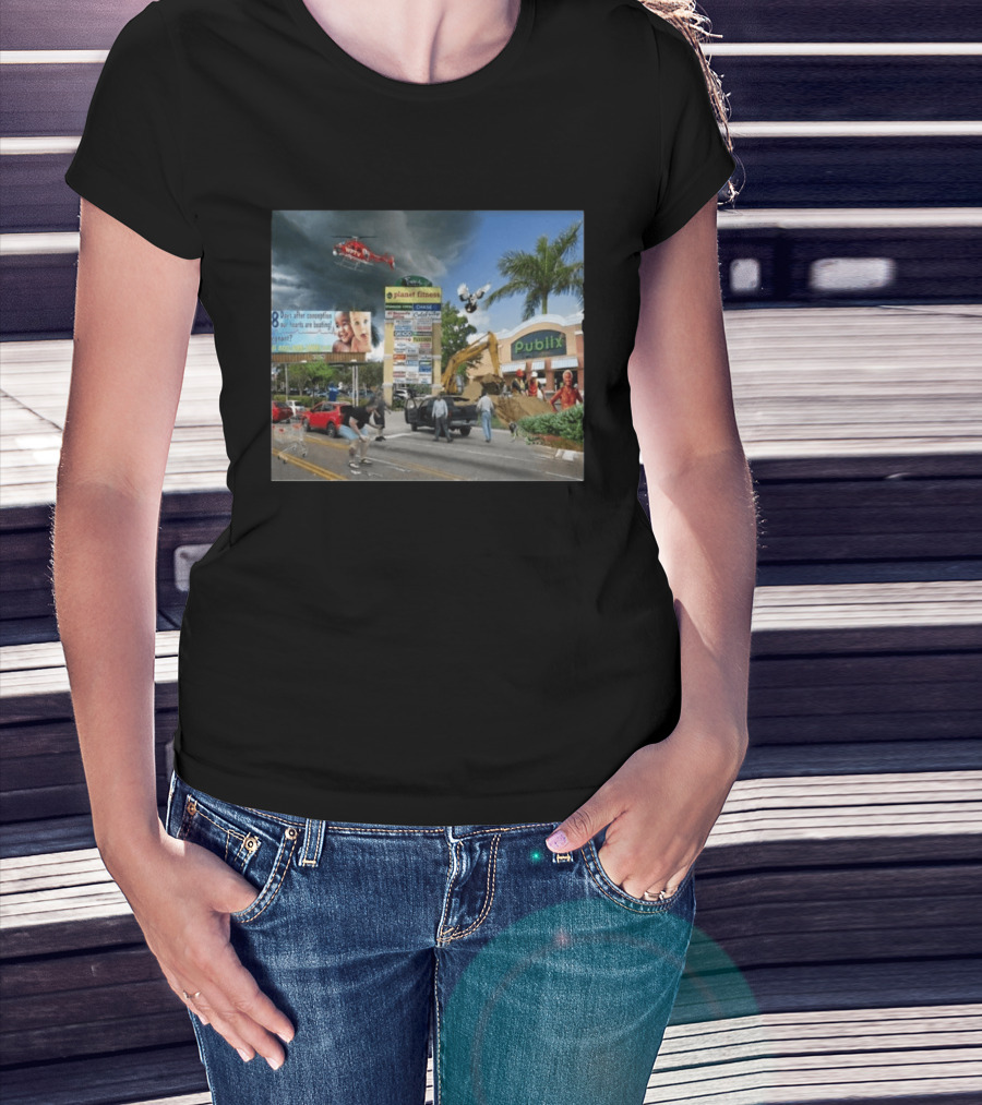 Planet Fitness Publix Chaos At Florida Shopping Plaza With Helicopter And Billboard T-Shirt