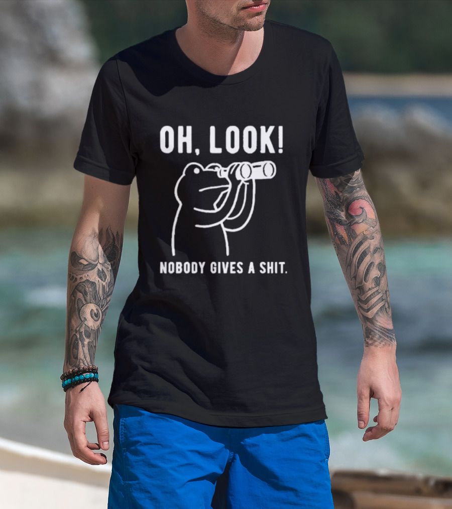 Oh Look Nobody Gives A Shit Indifferent Frog With Binoculars T-Shirt