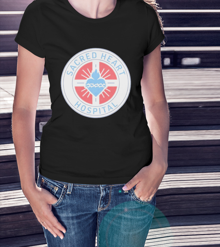 Sacred Heart Hospital Emblem With Blue And Red Heart T-Shirt