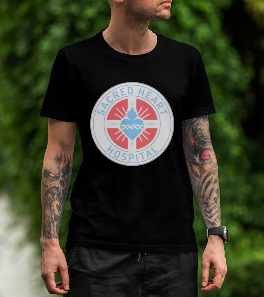 Sacred Heart Hospital Emblem With Blue And Red Heart T-Shirt
