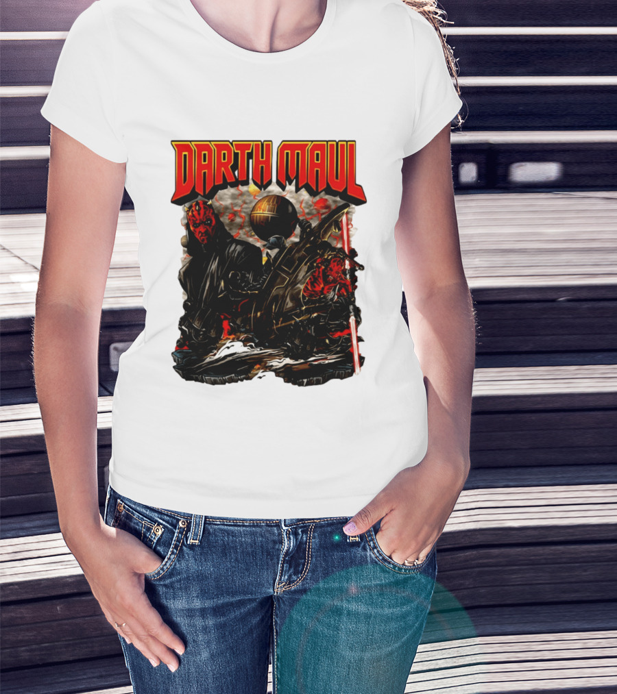 Darth Maul Star Wars Sith Warrior Battle Scene With Lightsaber And The Death Star T-Shirt