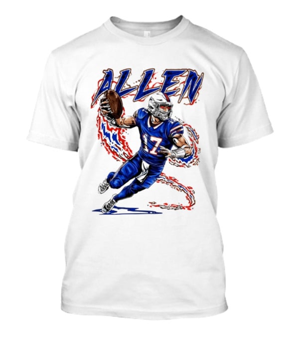 Josh Allen 17 Football Action Lightning Bolt T-Shirt