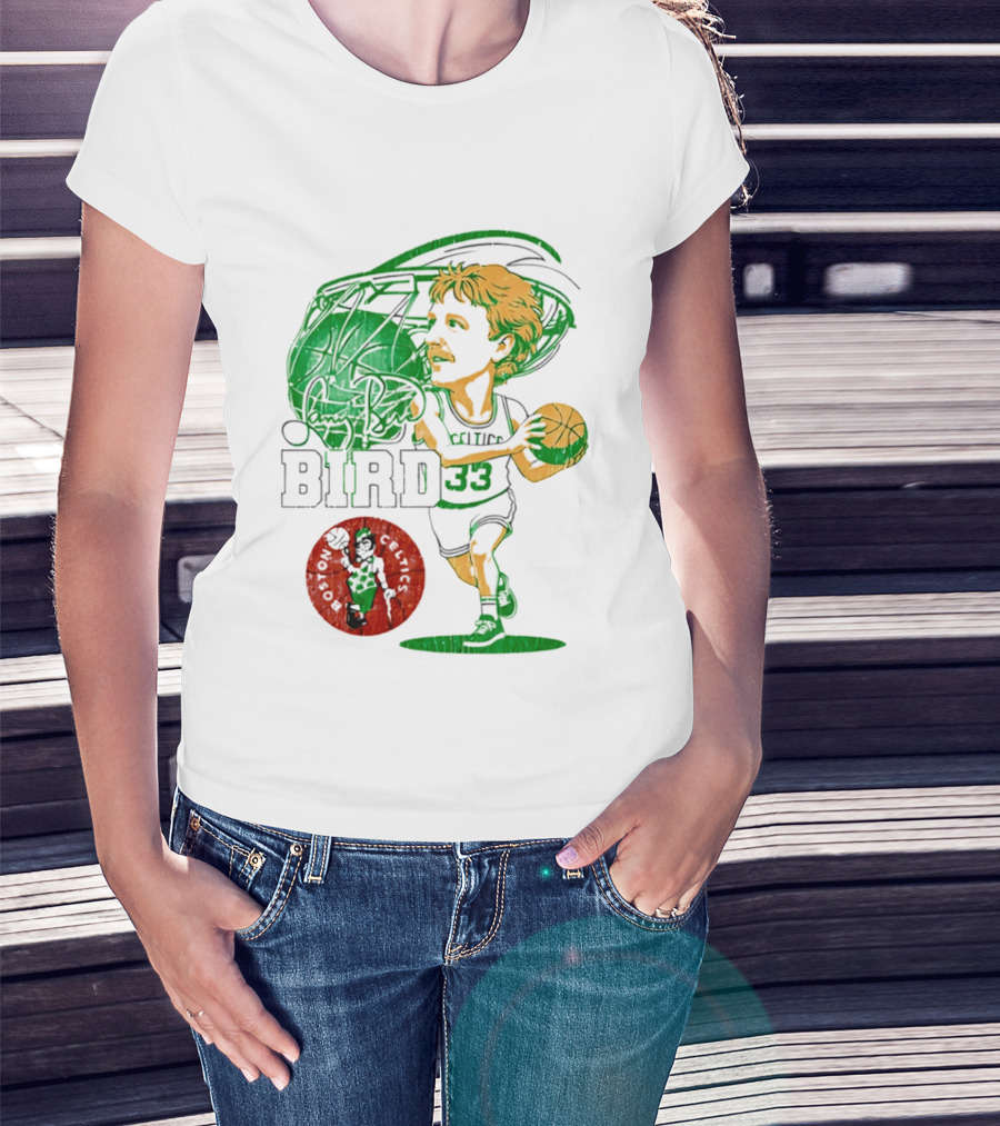 Boston Celtics Larry Bird Caricature NBA Legend 33 Basketball T-Shirt