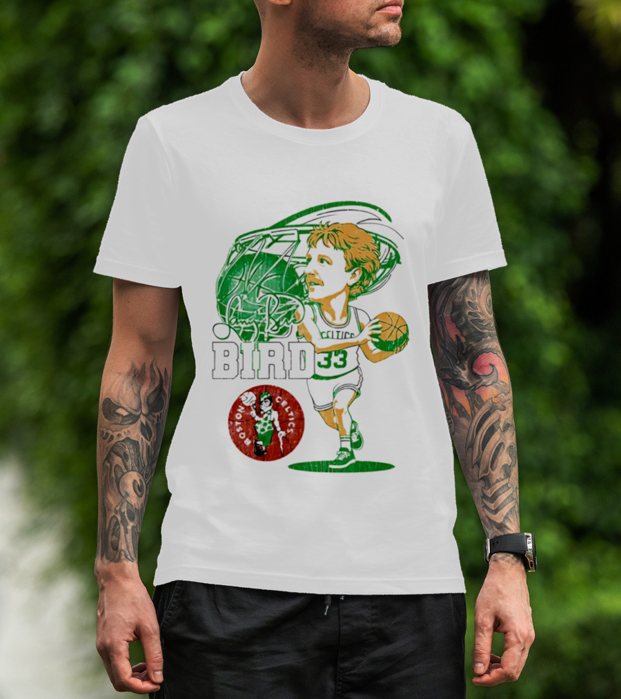 Boston Celtics Larry Bird Caricature NBA Legend 33 Basketball T-Shirt