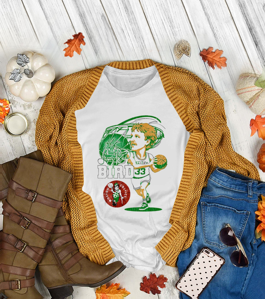 Boston Celtics Larry Bird Caricature NBA Legend 33 Basketball T-Shirt