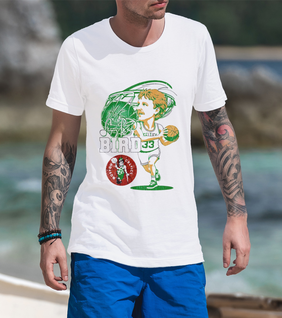 Boston Celtics Larry Bird Caricature NBA Legend 33 Basketball T-Shirt
