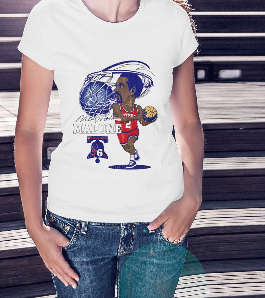 Moses Malone Philadelphia 76ers Basketball Caricature T-Shirt