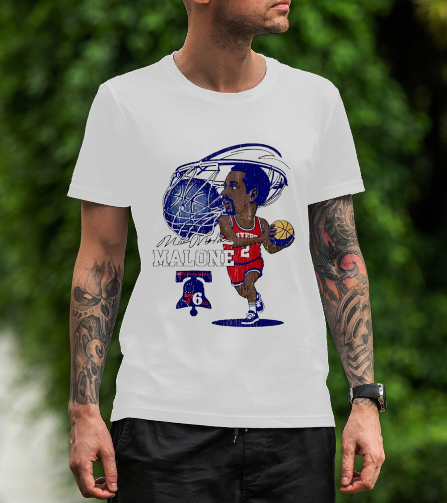 Moses Malone Philadelphia 76ers Basketball Caricature T-Shirt