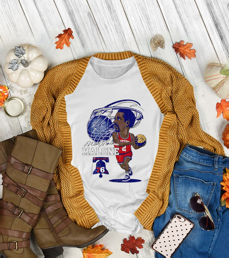 Moses Malone Philadelphia 76ers Basketball Caricature T-Shirt