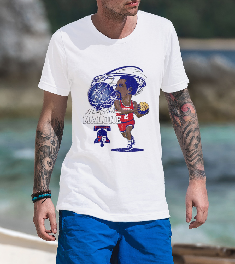 Moses Malone Philadelphia 76ers Basketball Caricature T-Shirt