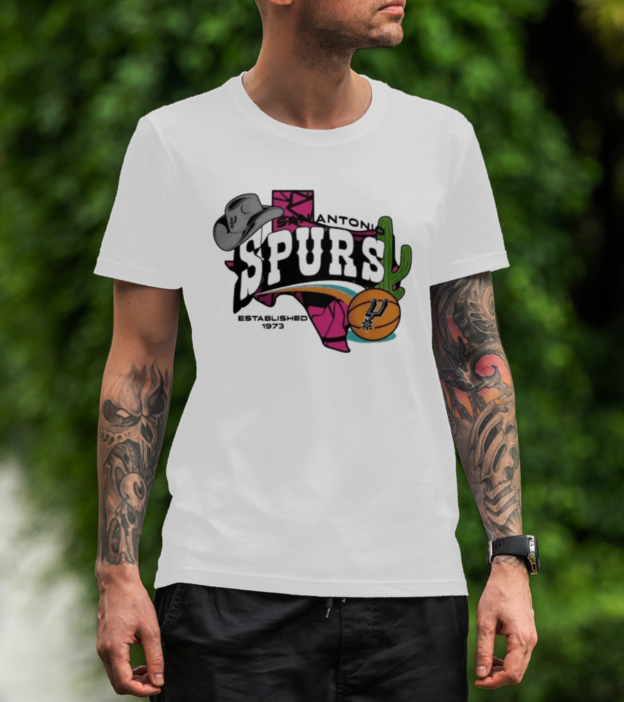 San Antonio Spurs Texas Cowboy Hat Cactus Basketball Established 1973 T-Shirt
