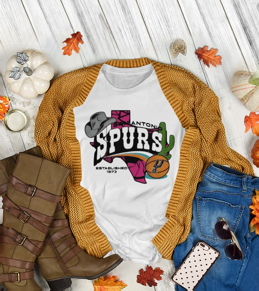 San Antonio Spurs Texas Cowboy Hat Cactus Basketball Established 1973 T-Shirt