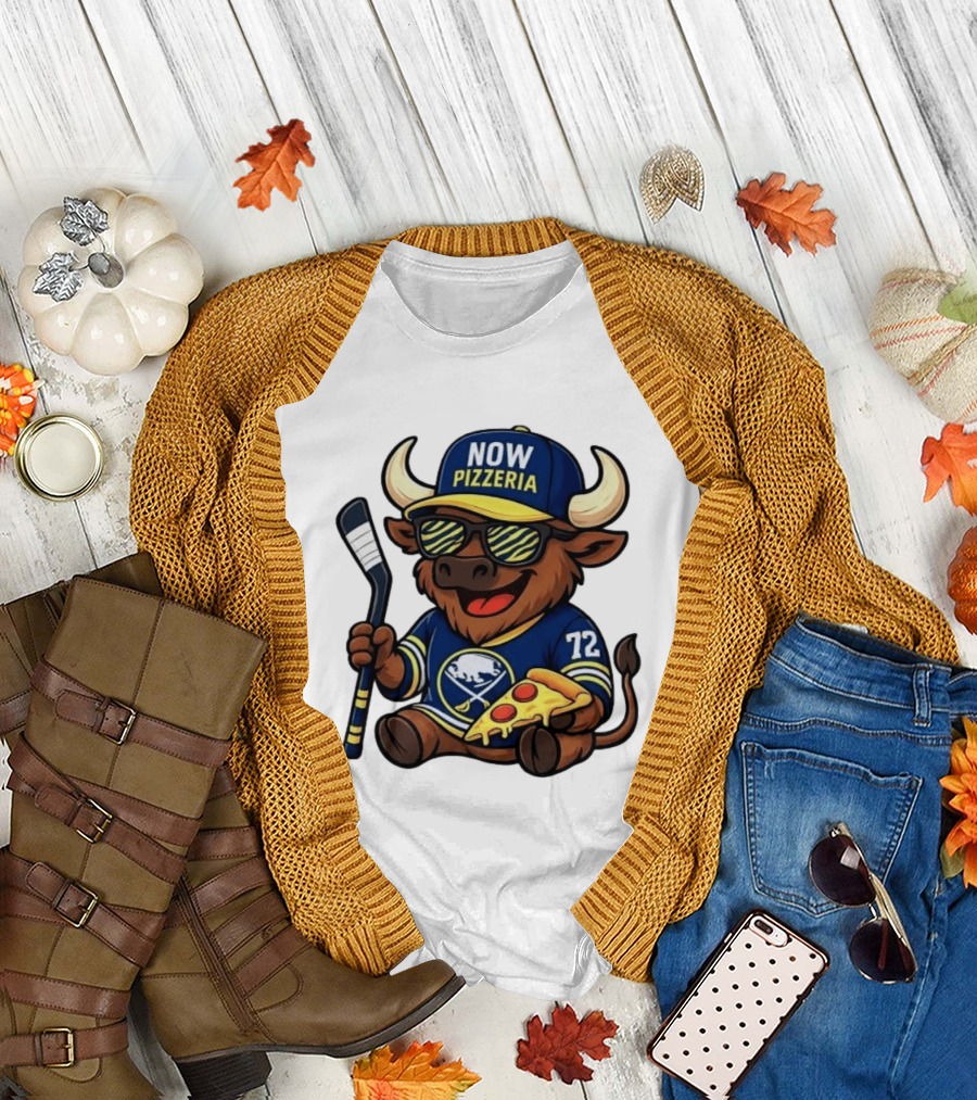 Tage Thompson Now Pizzeria Pizza Buffalo Sabres Hockey Bull Character 72 T-Shirt