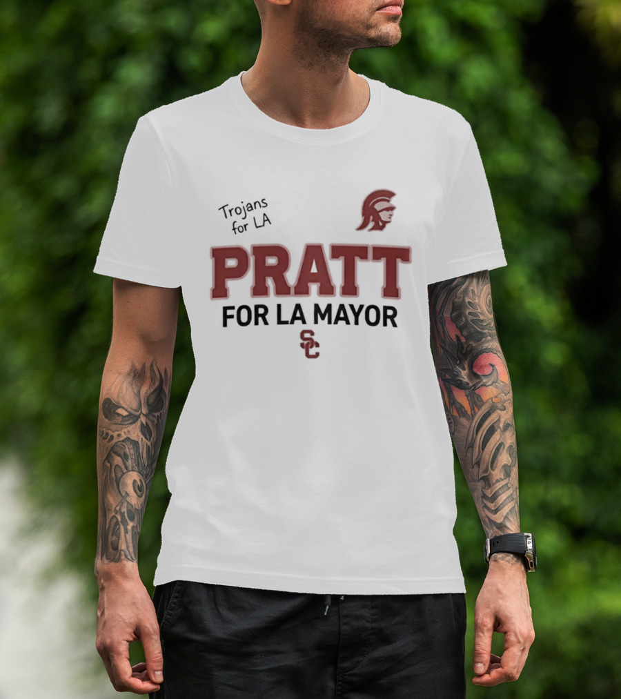 Trojans For LA Pratt For LA Mayor Campaign With Trojan Helmet T-Shirt