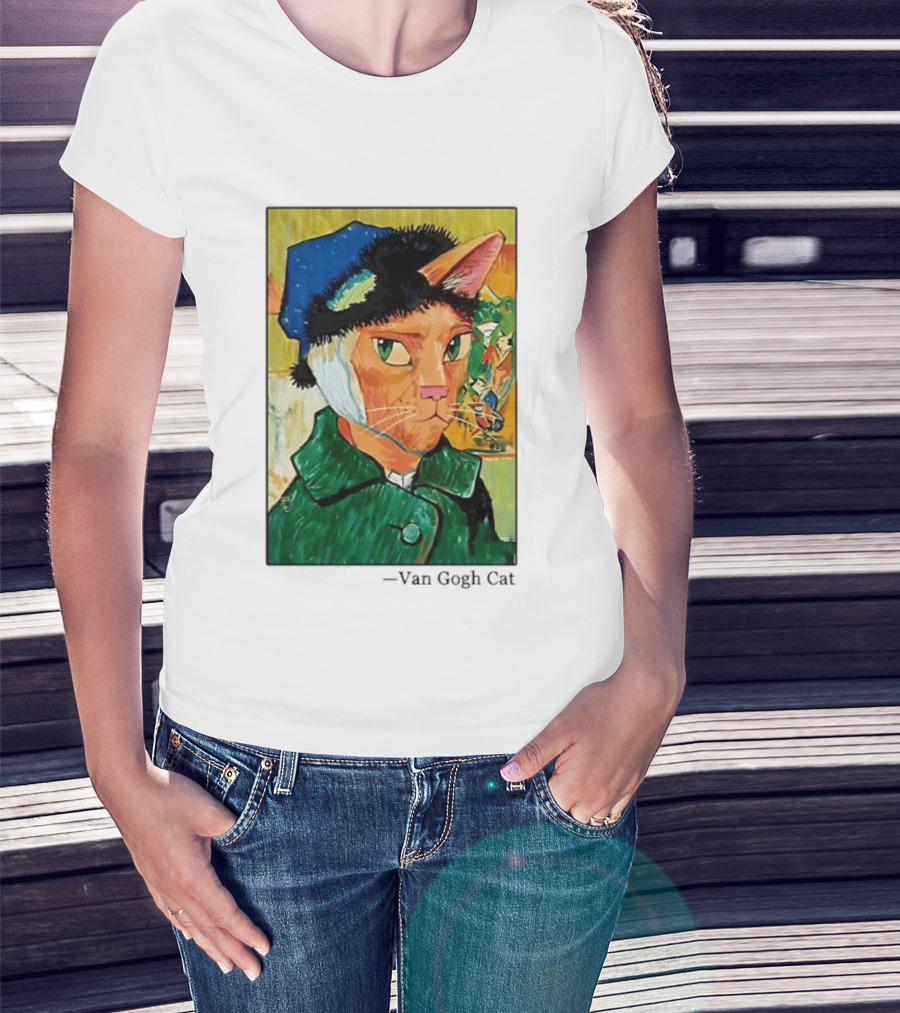 Cat In Van Gogh Style With Bandaged Ear Iconic Painting T-Shirt