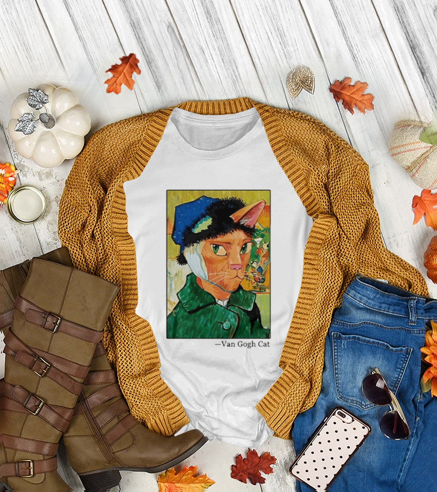 Cat in Van Gogh Style with Bandaged Ear Iconic Painting T-Shirt