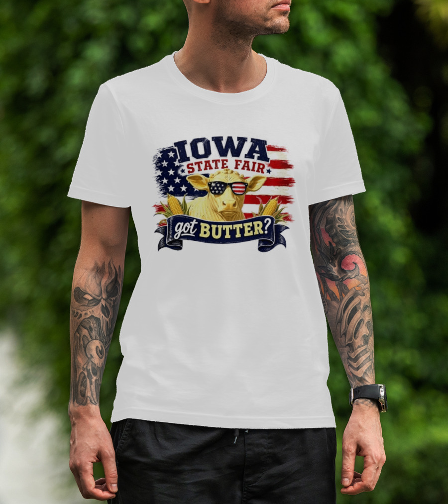 Iowa State Fair Cow Got Butter Corn American Flag T-Shirt