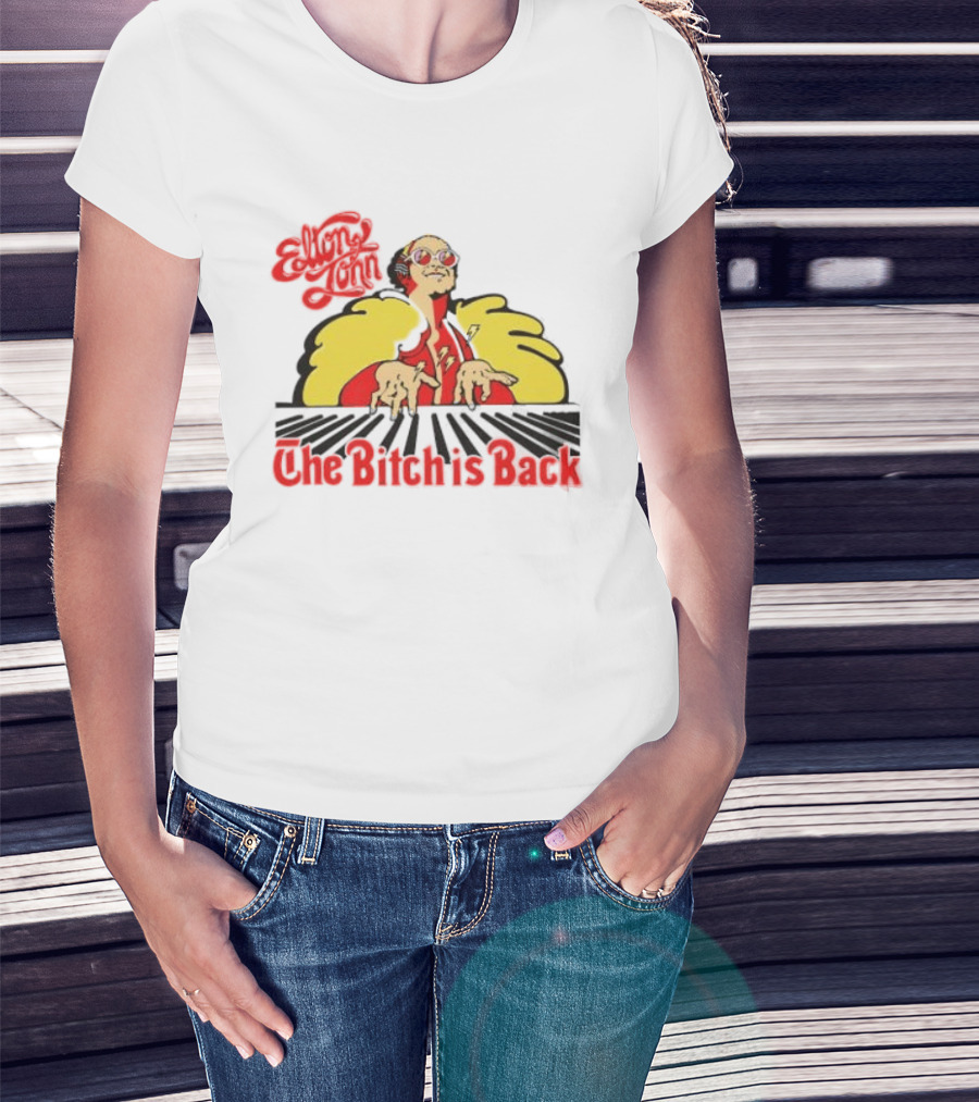 Elton John The Bitch Is Back Burst Yellow And Red T-Shirt
