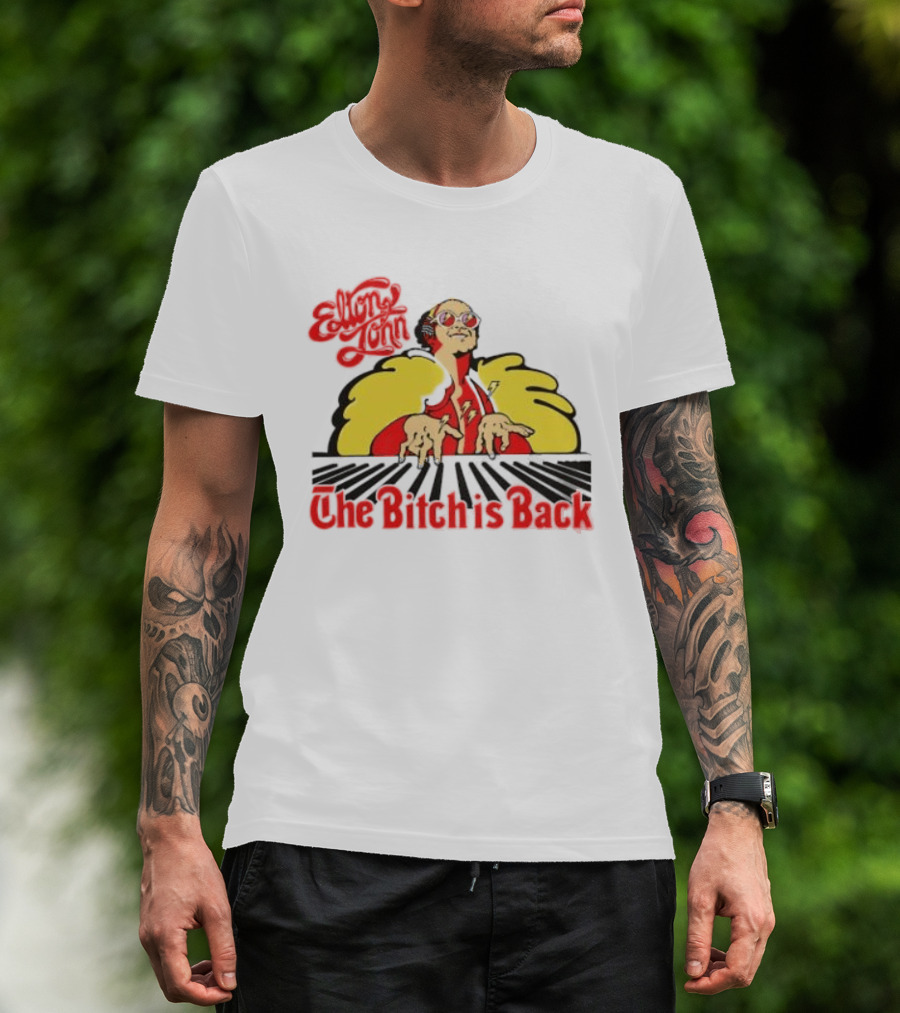 Elton John The Bitch Is Back Burst Yellow And Red T-Shirt