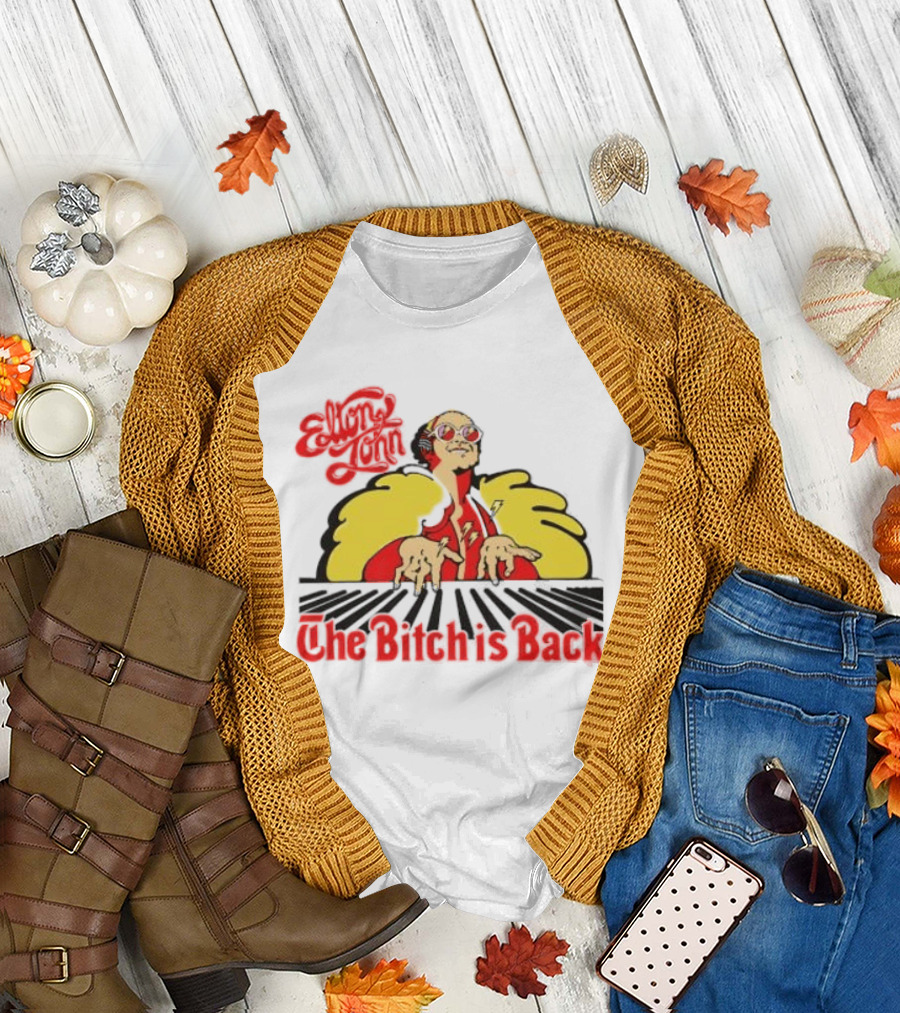 Elton John The Bitch Is Back Burst Yellow and Red T-Shirt
