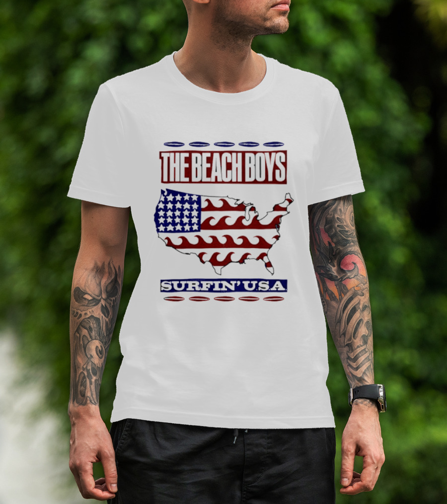 The Beach Boys Surfin' USA American Flag Waves Map T-Shirt