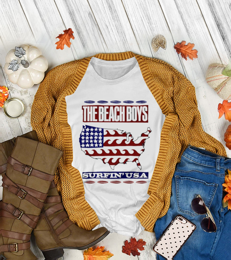 The Beach Boys Surfin' USA American Flag Waves Map T-Shirt