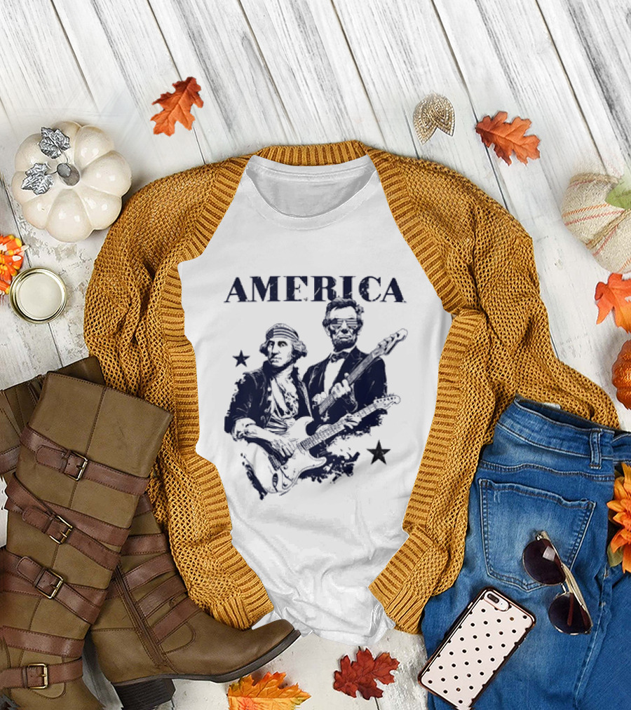 America George Washington Abraham Lincoln Presidential Rockstars 250 T-Shirt
