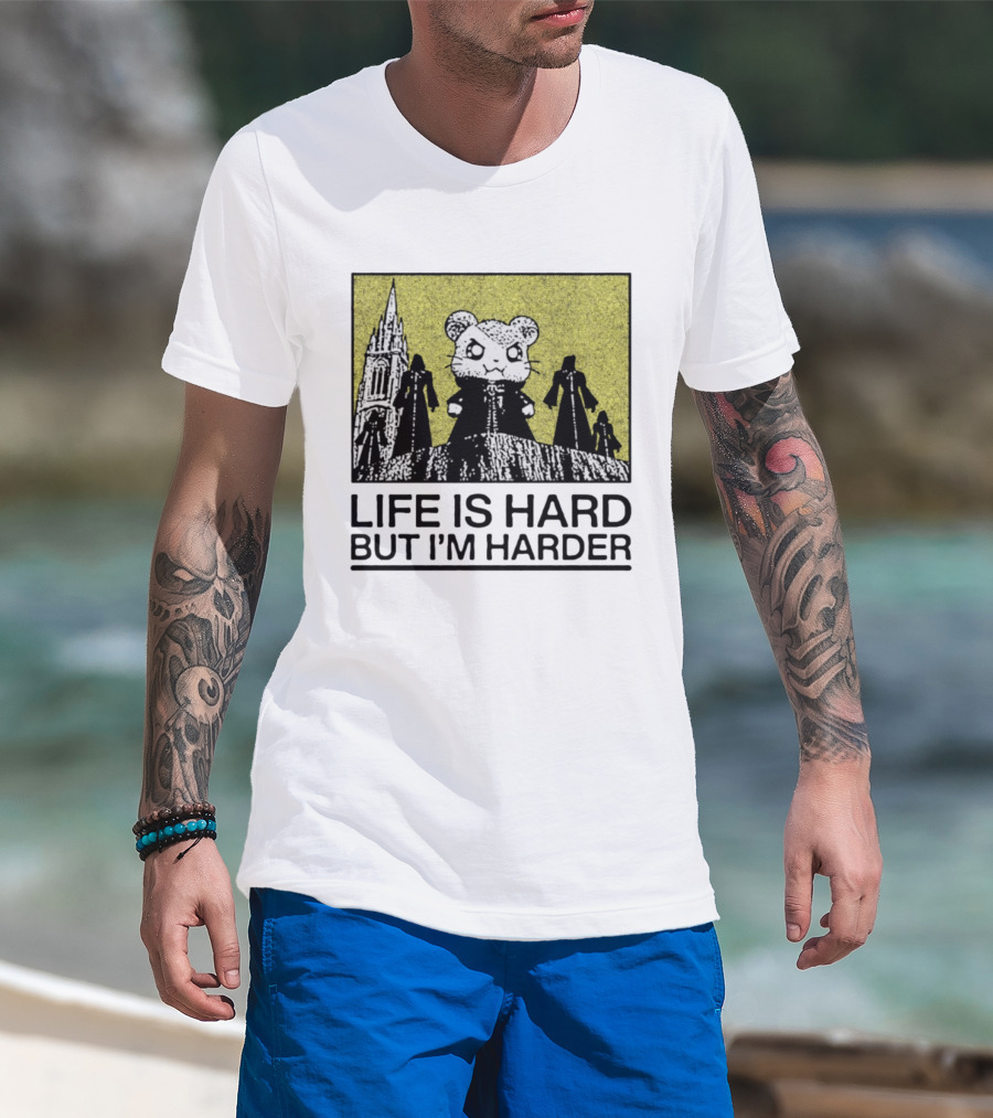 Hamtaro Life Is Hard But I'm Harder Gothic Style Tower And Figures T-Shirt