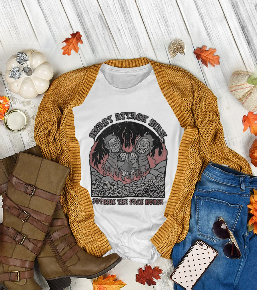Heart Attack Man Joyride the Pale Horse Skulls Fire Red Flames T-Shirt