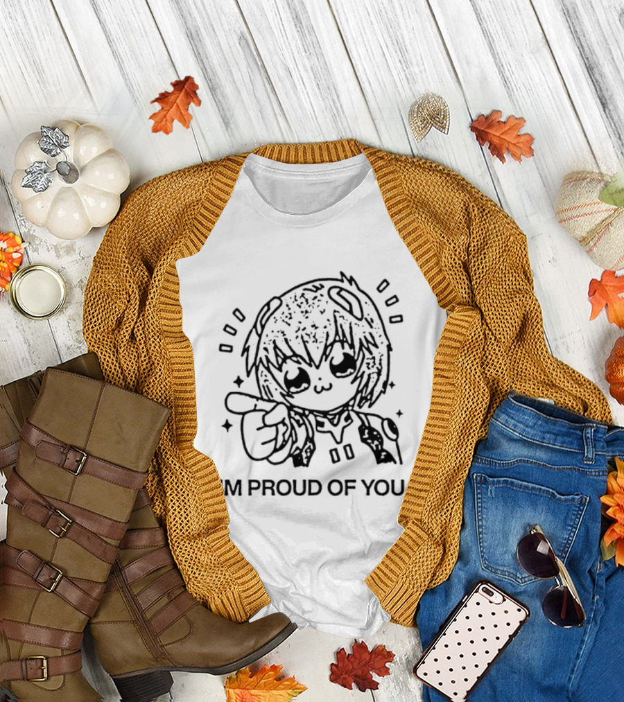 Rei Ayanami I'm Proud of You Cute Anime Style Art with Finger Pointing T-Shirt
