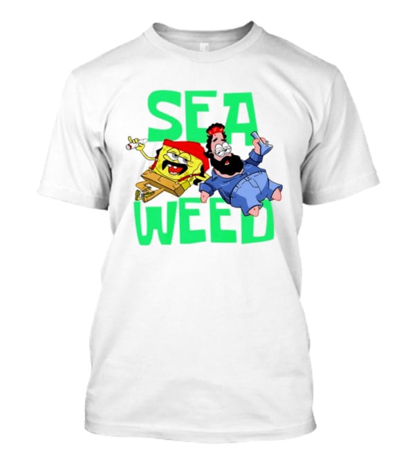 Sea Weed Sponge And Bearded Duo Cartoon Characters T-Shirt