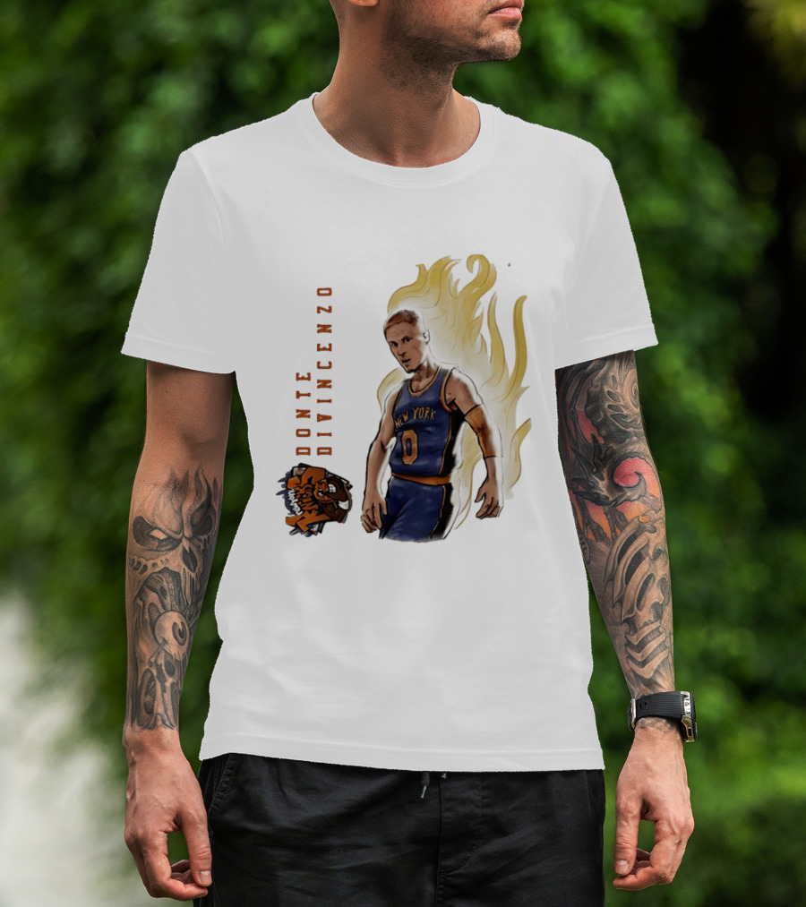 Donte DiVincenzo New York Knicks Flaming Basketball Inferno T-Shirt